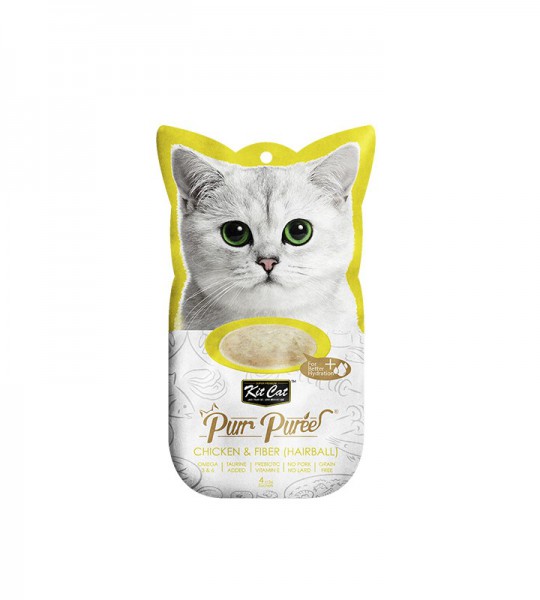 Kit Cat PurrPuree Pollo y Fibra BOLAS DE PELO 4 x 15g.