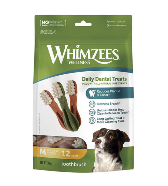 Whimzees Cepillo de Dientes M Snack Dental 12 piezas