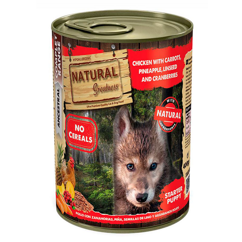 Natural Greatness Cachorros Puppy Starter Pollo con Zanahorias, Piña, Semillas de lino y Arándanos rojos