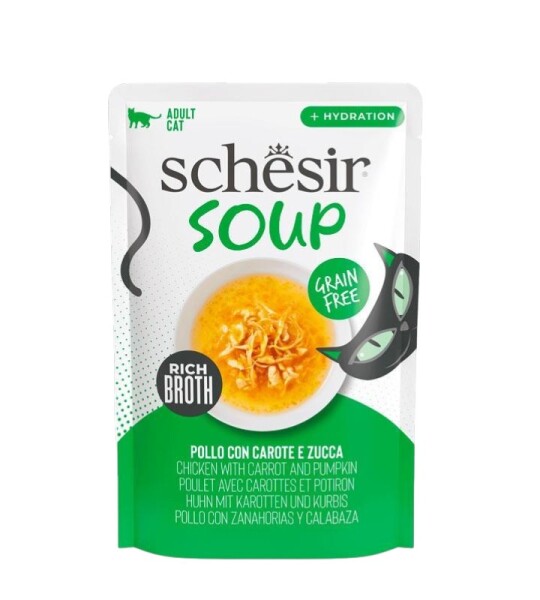 Schesir Sopa para Gatos de Pollo, Zanahorias y Calabaza (40g)