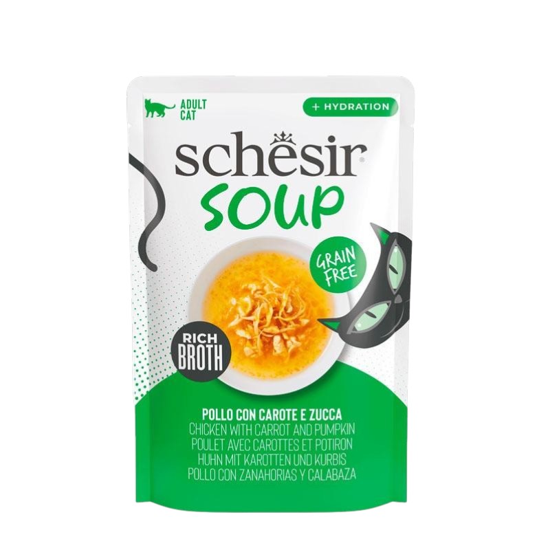 Schesir Sopa para Gatos de Pollo, Zanahorias y Calabaza (40g)