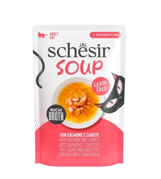 Schesir Sopa para Gatos de Salmón y Zanahorias (40g)