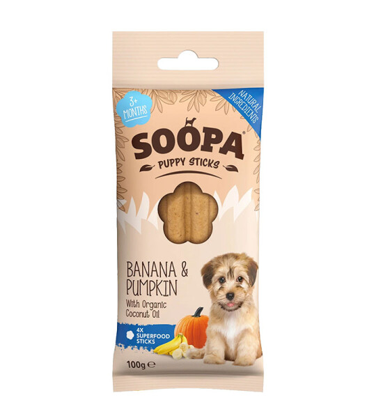 Soopa Barritas Dentales de Plátano y Calabaza para Cachorros