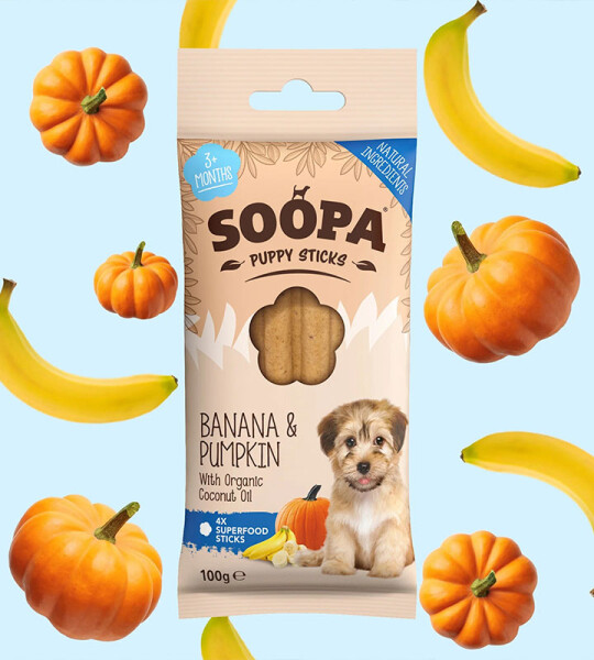 Soopa Barritas Dentales de Plátano y Calabaza para Cachorros