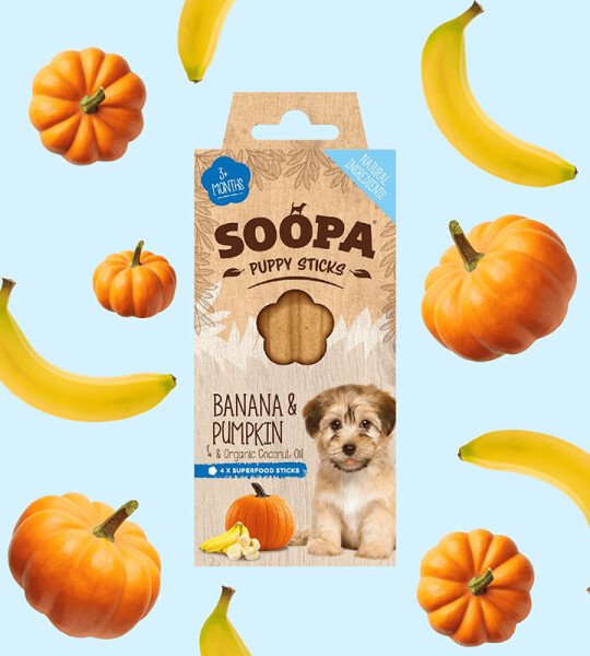 Soopa Barritas Dentales de Plátano y Calabaza para Cachorros