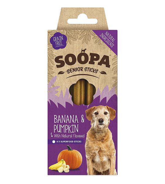 Soopa Barritas Dentales de Plátano y Calabaza para Perros Senior