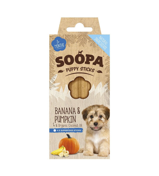 Soopa Barritas Dentales de Plátano y Calabaza para Cachorros