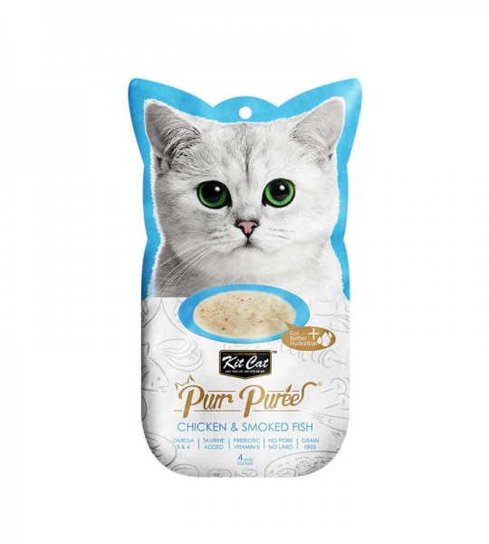 Kit Cat Purr Puree con Pollo y Pescado Ahumado 4x15g