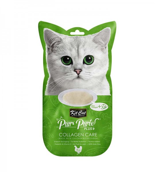 Kit Cat Snack Purr Puree PLUS Pollo (Collagen Care) 4x15g