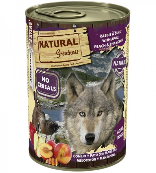 Natural Greatness Conejo y Pato con Manzana, Melocotón y Manzanilla 400g